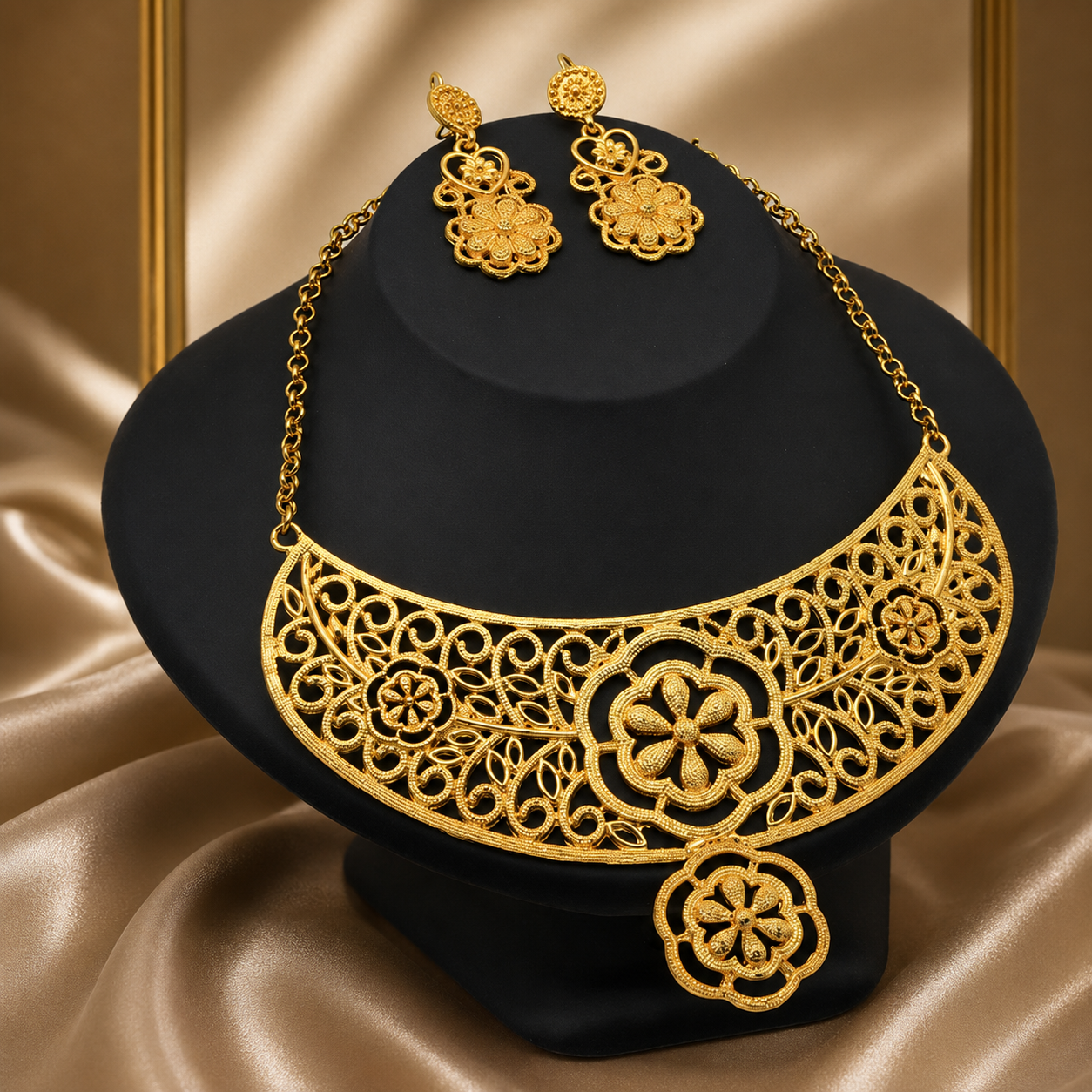 24K Gold-Tone Long Necklace & Earrings Set