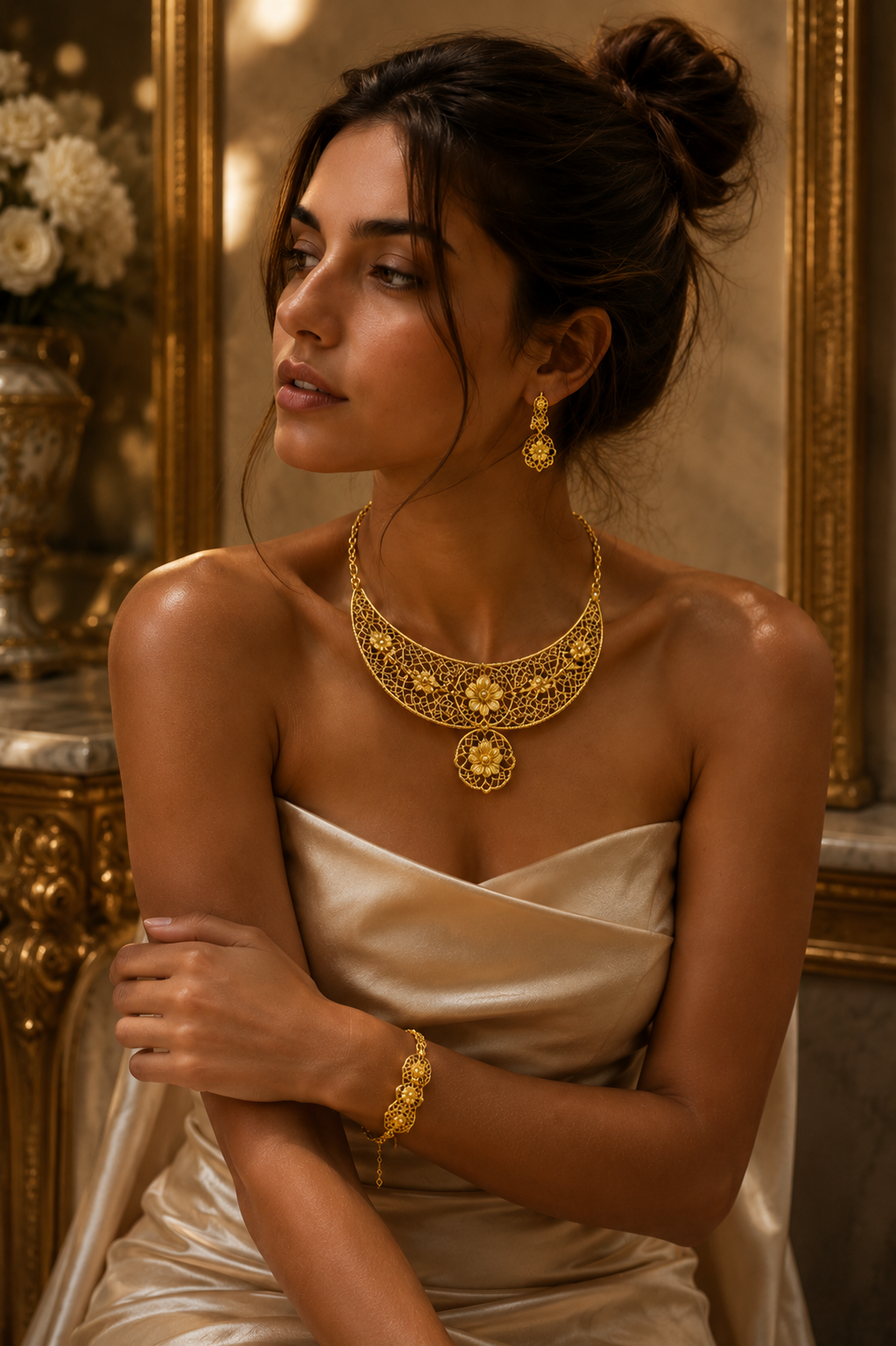 24K Gold-Tone Long Necklace & Earrings Set