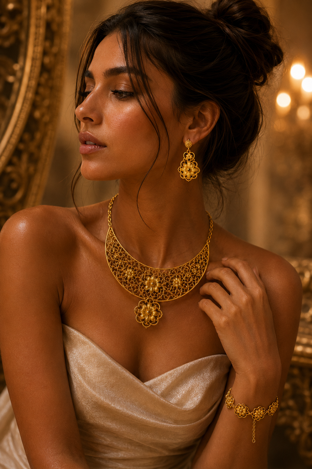 24K Gold-Tone Long Necklace & Earrings Set