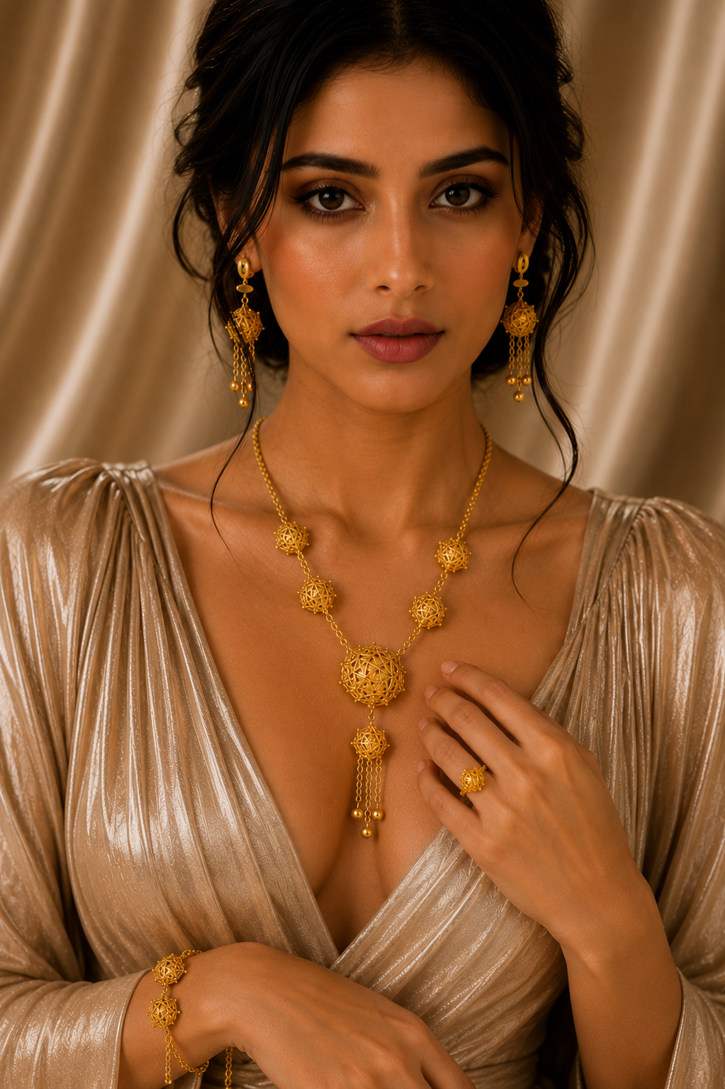 24K Gold-Tone Long Necklace & Earrings Set