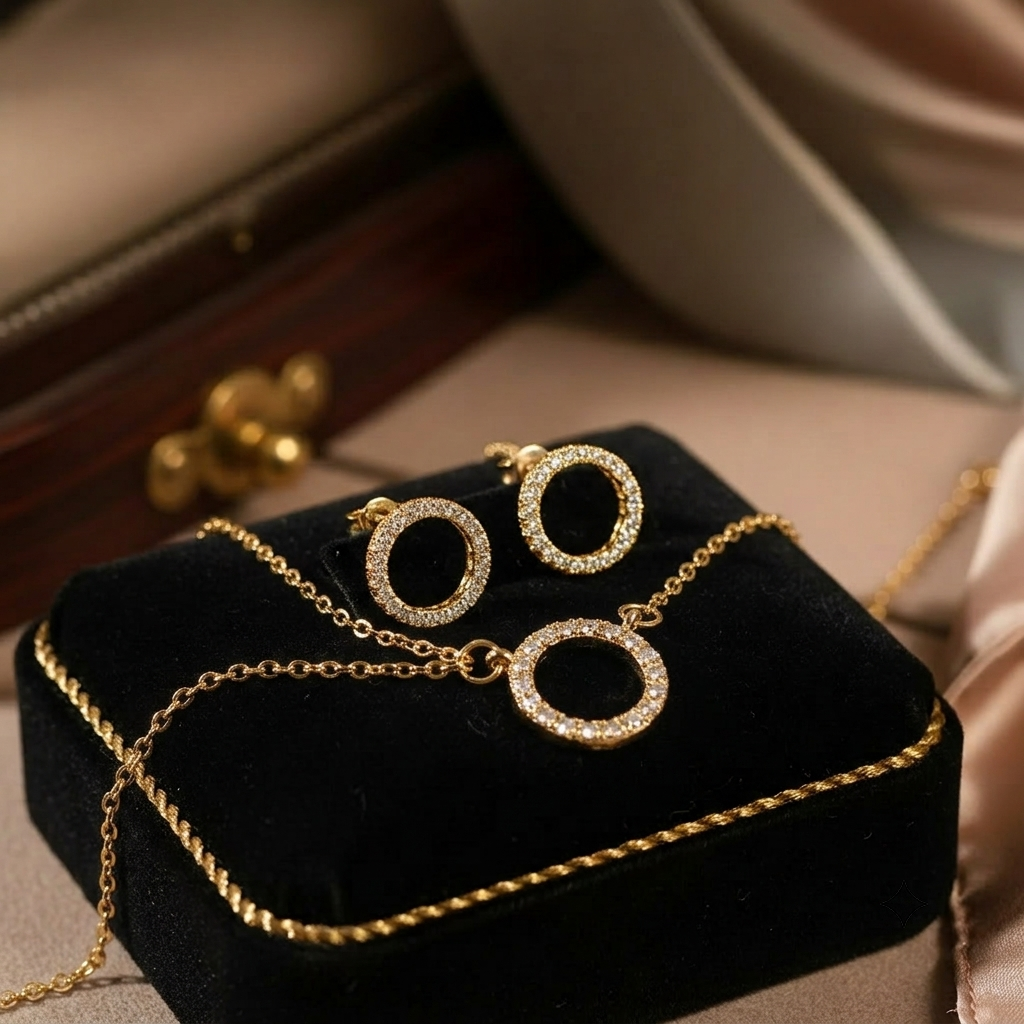 Gold Crystal Circle Pendant Necklace