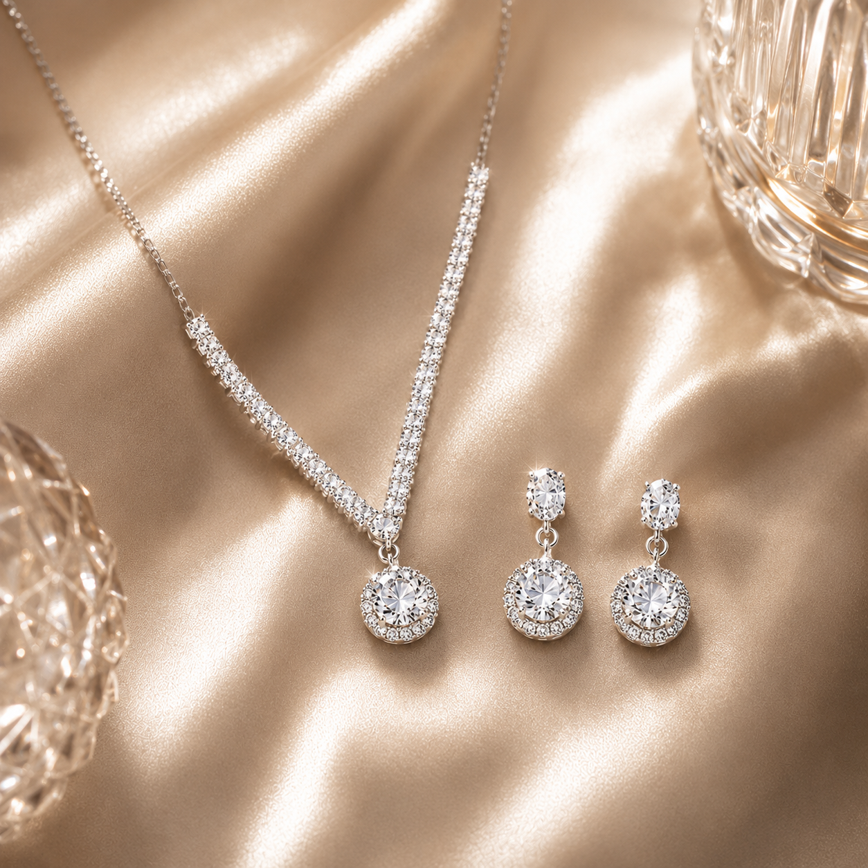 Zircon necklace and earrings set - a simple yet luxurious piece with a touch of sophistication and high-end appeal.
