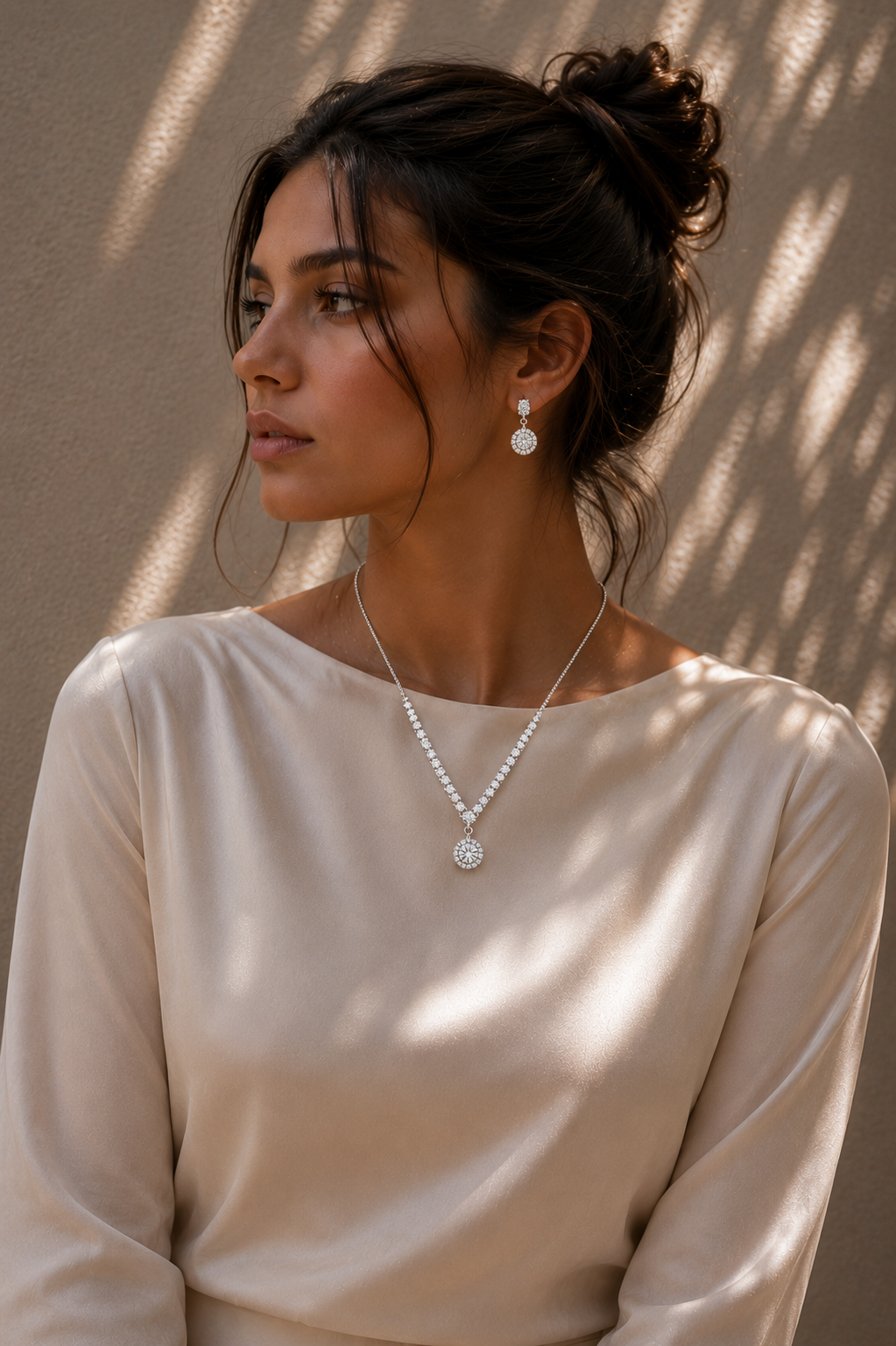 Zircon necklace and earrings set - a simple yet luxurious piece with a touch of sophistication and high-end appeal.