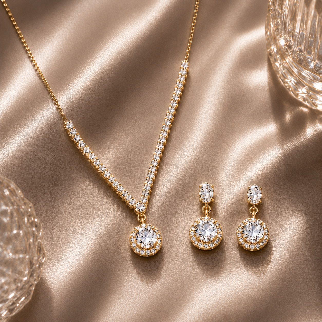 Zircon necklace and earrings set - a simple yet luxurious piece with a touch of sophistication and high-end appeal.