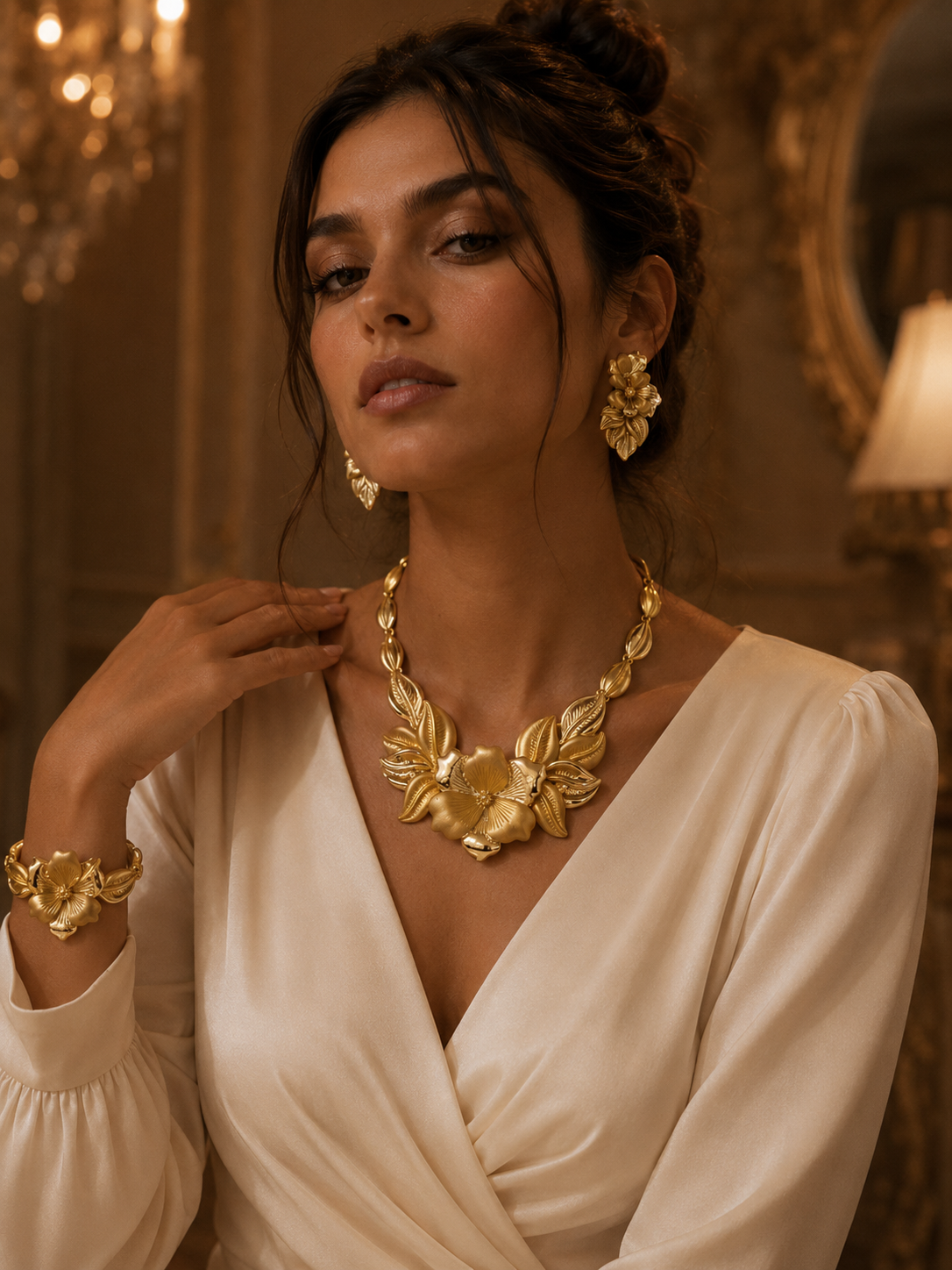 Gold-Plated Bud Pendant Jewelry Set (4-Piece)