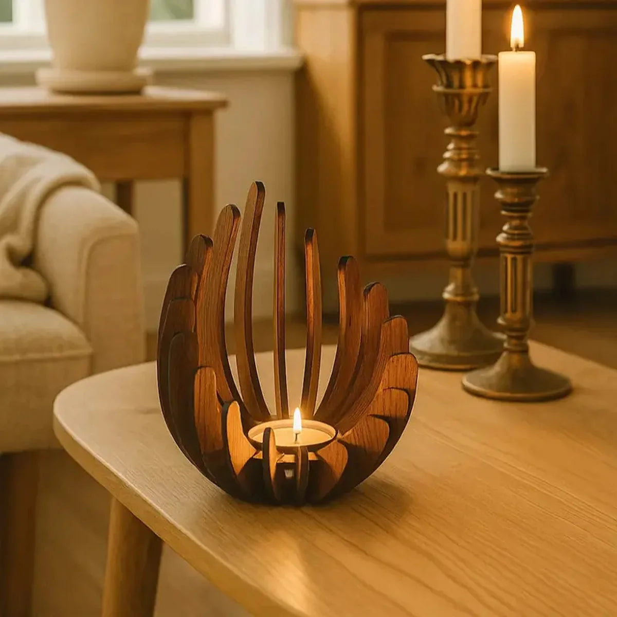 Wooden Lotus Tea Light Holder