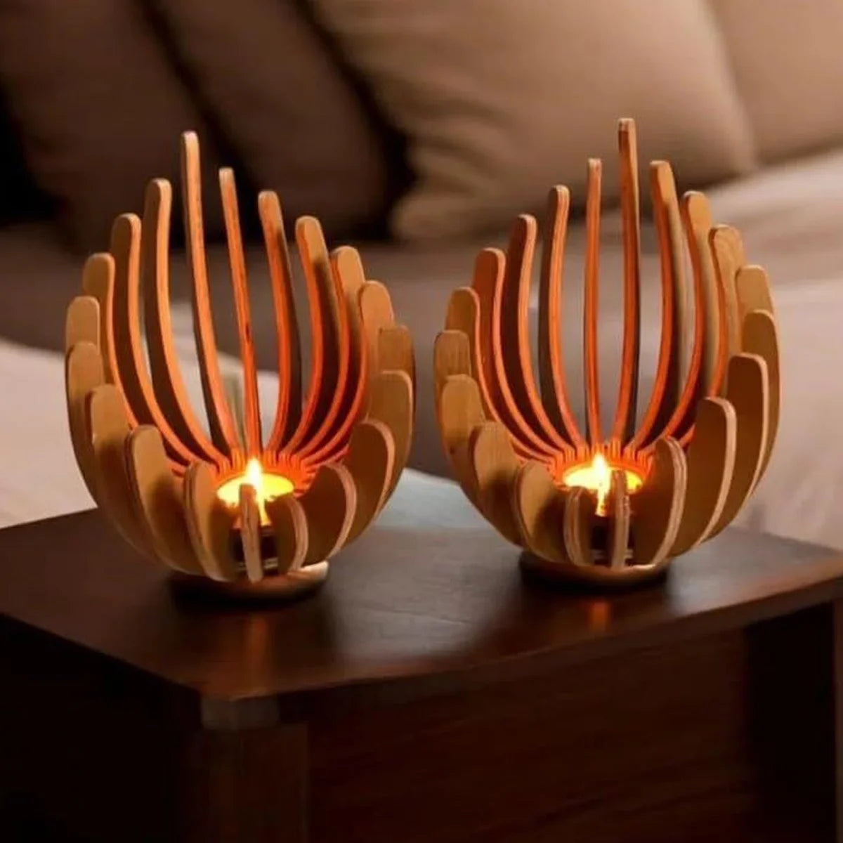 Wooden Lotus Tea Light Holder