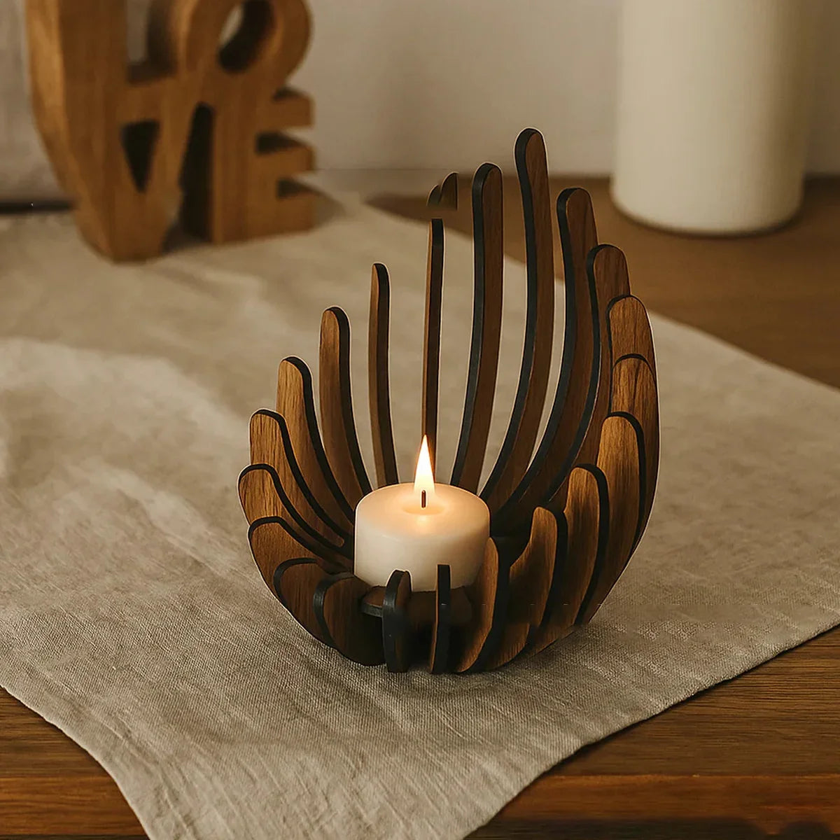 Wooden Lotus Tea Light Holder