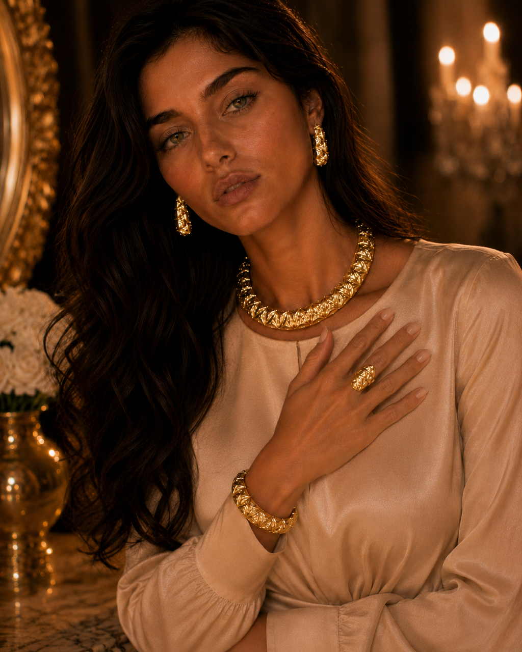 Gold-Plated Necklace, Earrings, Ring & Bracelet Set