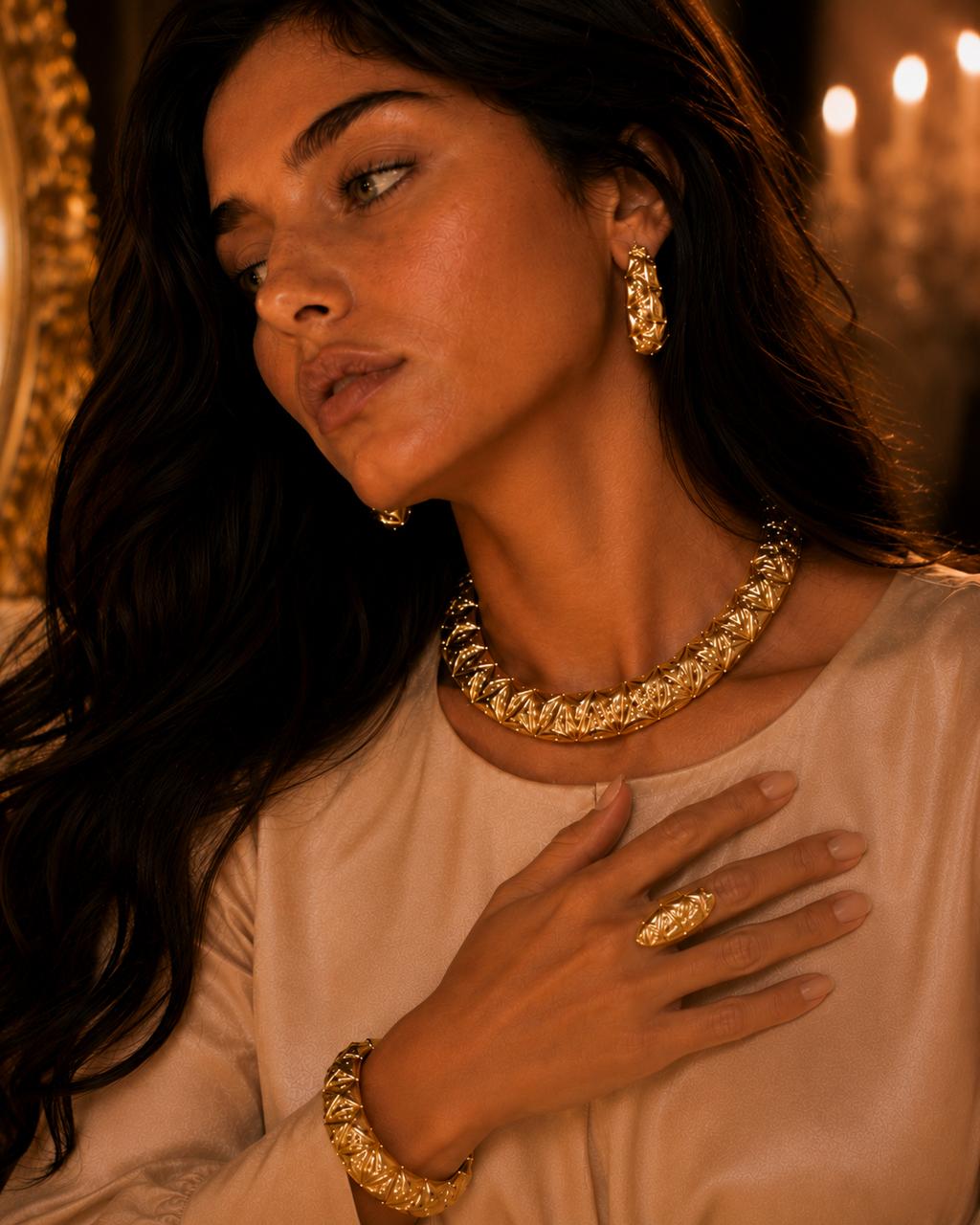 Gold-Plated Necklace, Earrings, Ring & Bracelet Set