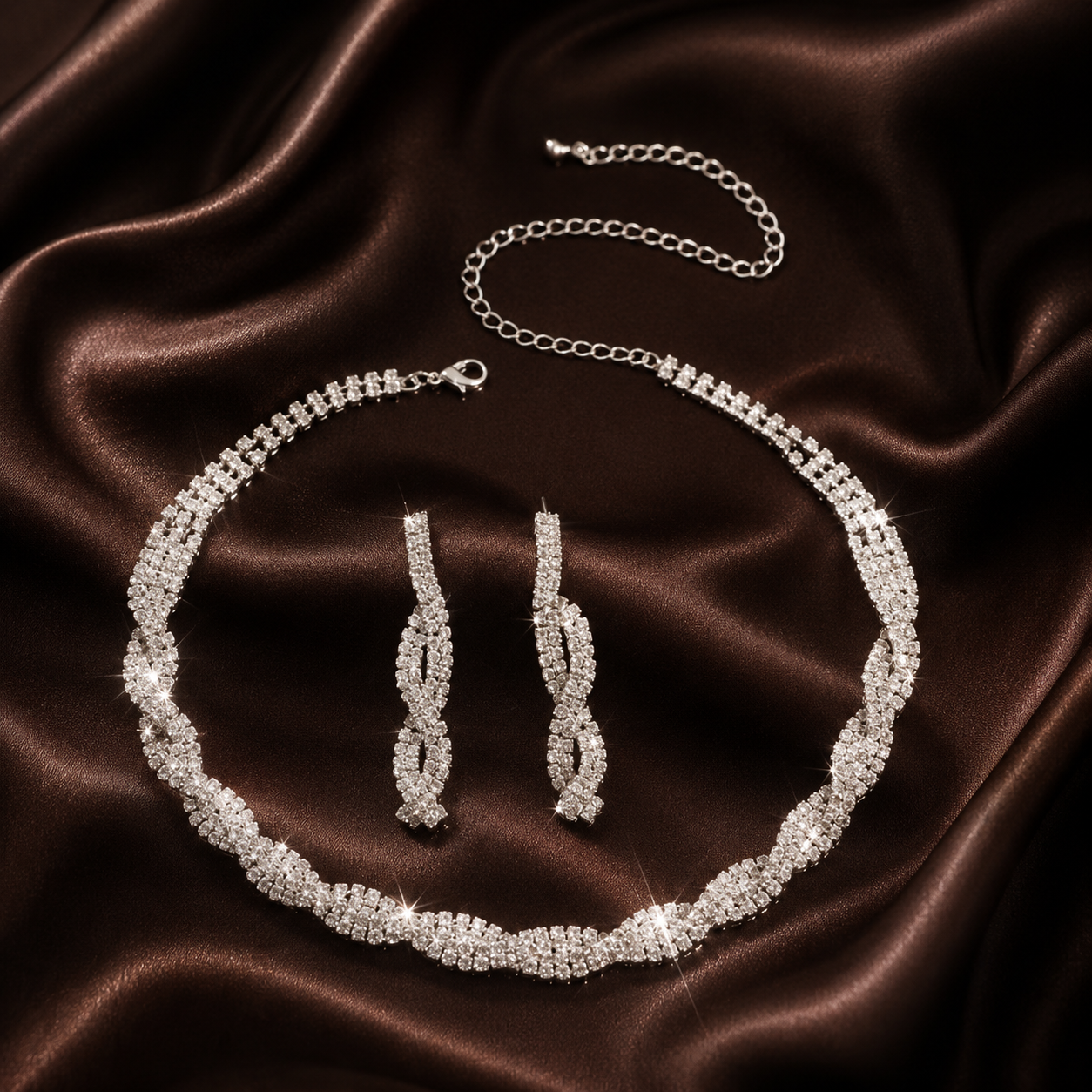 Women's Elegant Rhinestone Necklace & Dangle EarringsTrendy Jewelry Set Fashionable Accessories for Party & Daily Clothing Decor