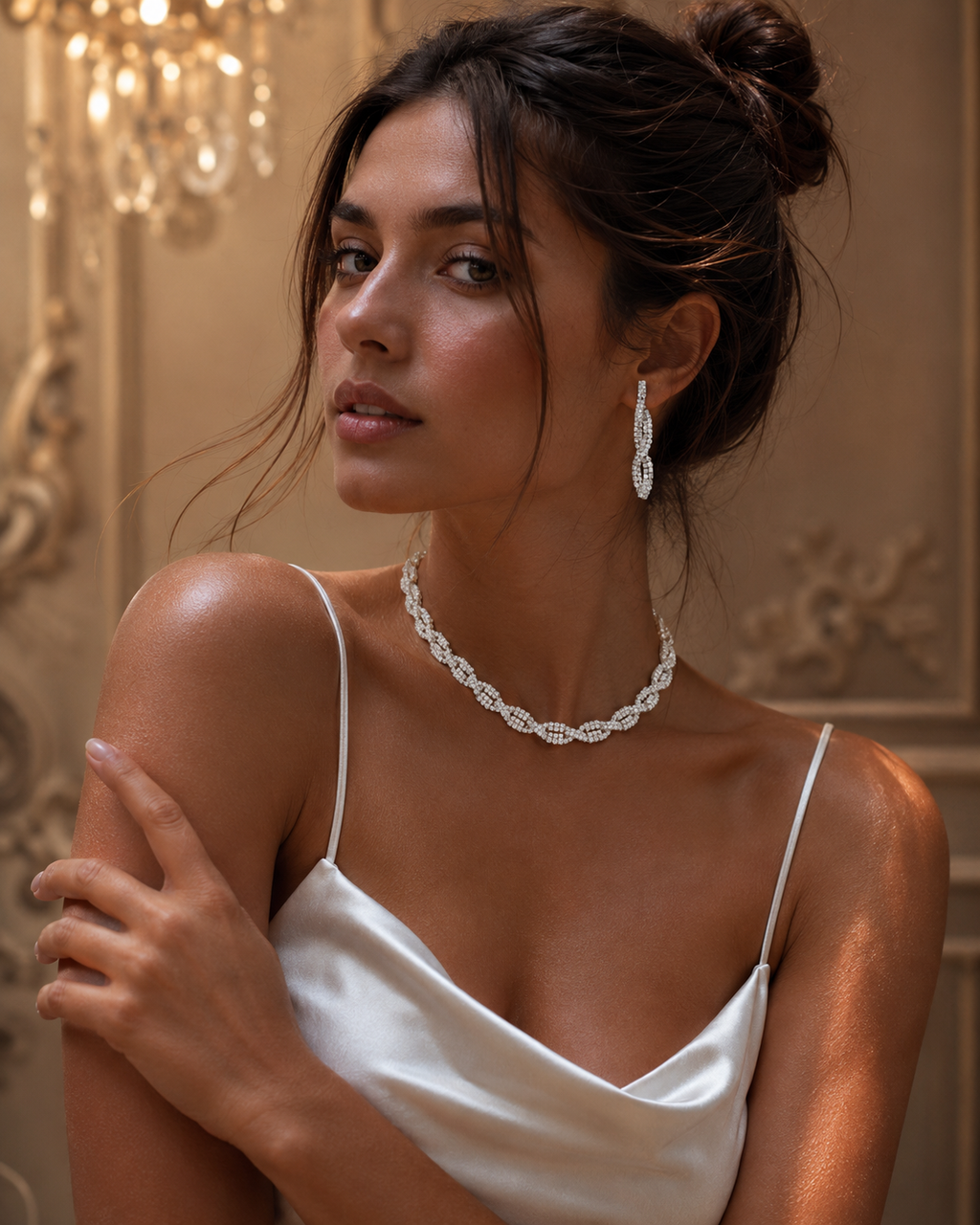 Women's Elegant Rhinestone Necklace & Dangle EarringsTrendy Jewelry Set Fashionable Accessories for Party & Daily Clothing Decor