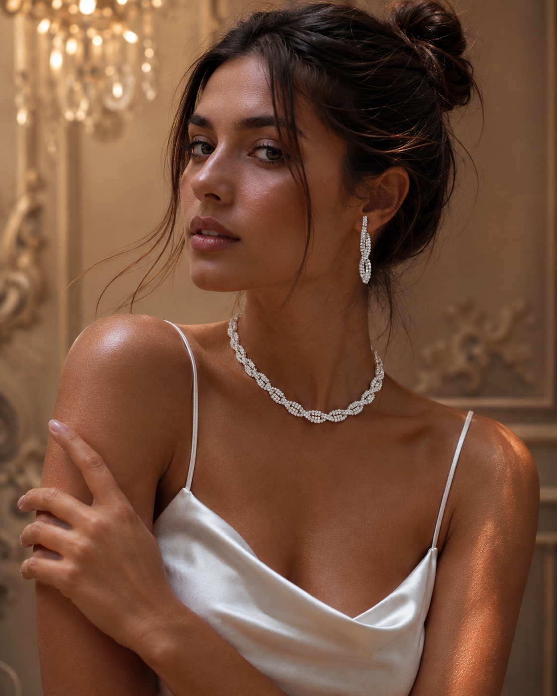 Women's Elegant Rhinestone Necklace & Dangle EarringsTrendy Jewelry Set Fashionable Accessories for Party & Daily Clothing Decor