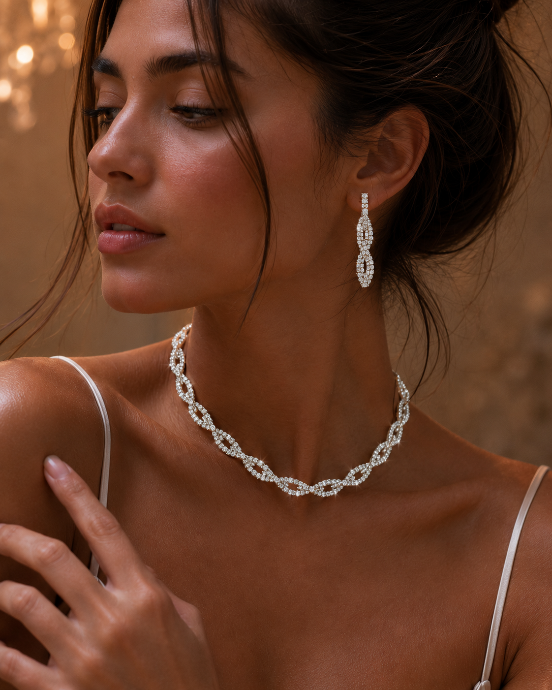 Women's Elegant Rhinestone Necklace & Dangle EarringsTrendy Jewelry Set Fashionable Accessories for Party & Daily Clothing Decor