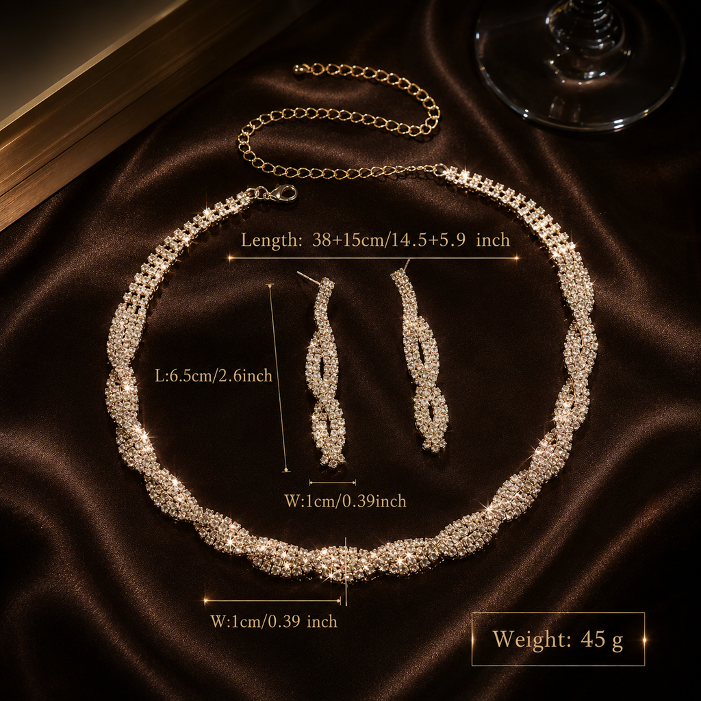 Women's Elegant Rhinestone Necklace & Dangle EarringsTrendy Jewelry Set Fashionable Accessories for Party & Daily Clothing Decor