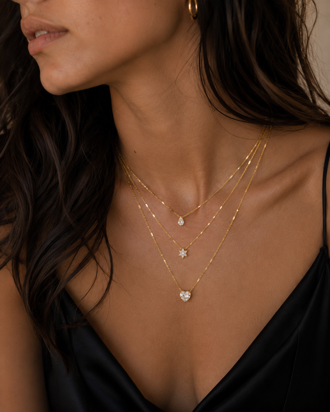 Zircon Pendant Multilayer Choker Necklace