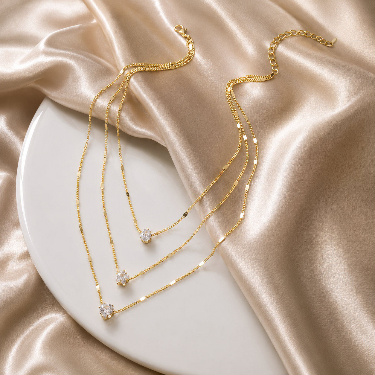Zircon Pendant Multilayer Choker Necklace
