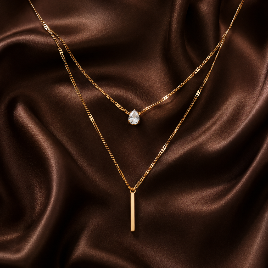 Zircon Pendant Multilayer Choker Necklace