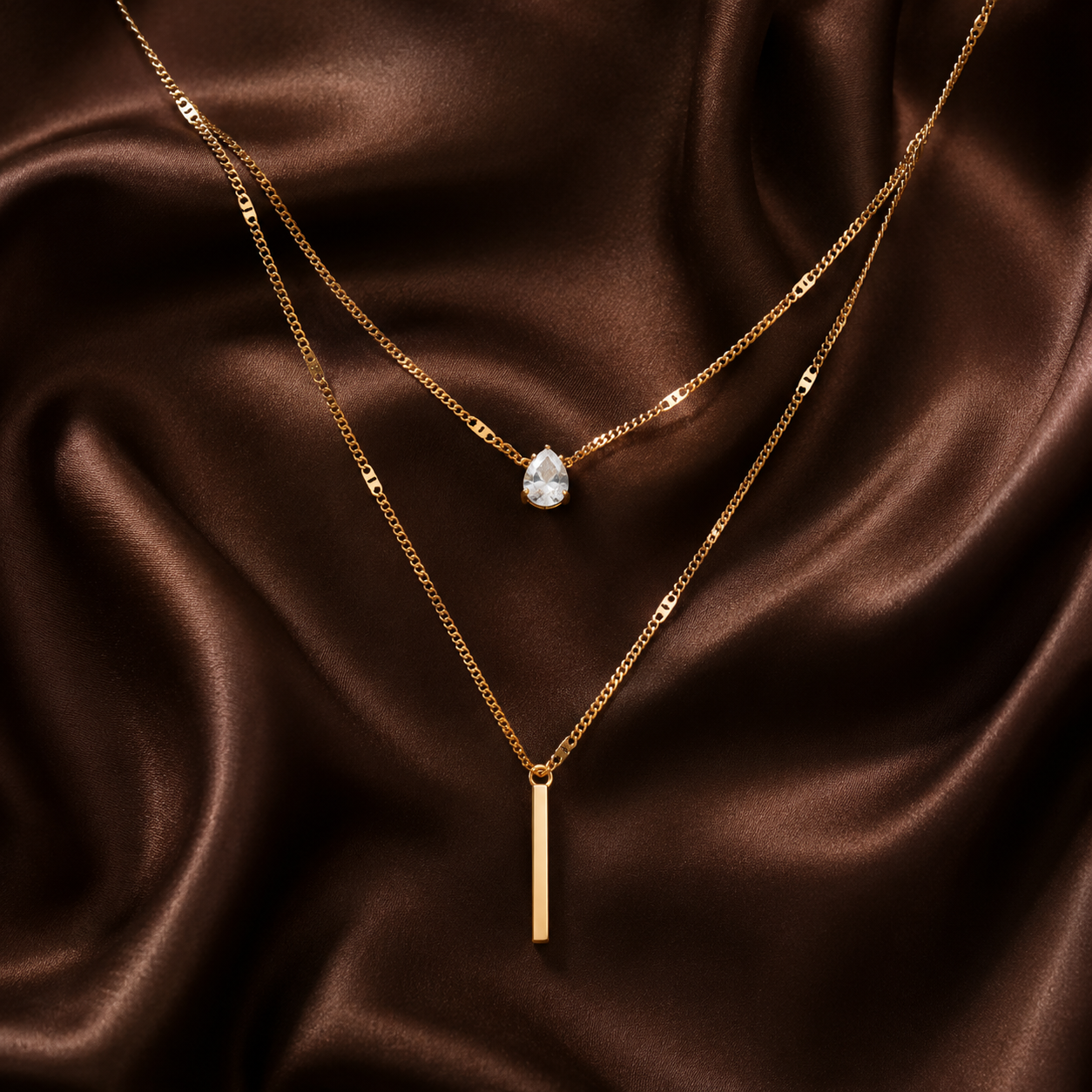 Zircon Pendant Multilayer Choker Necklace