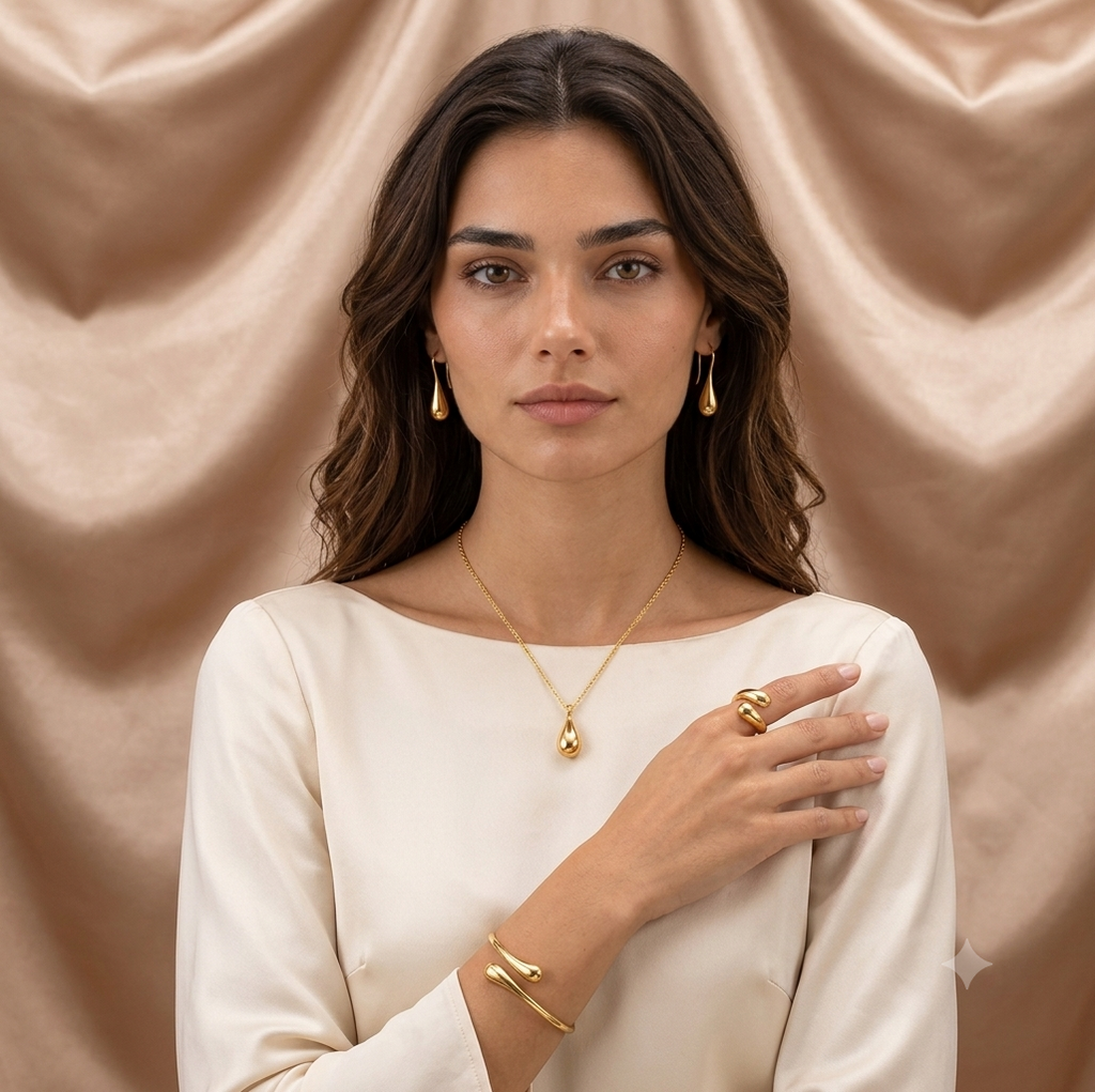 4PC Simple Ring Necklace Bracelet Earrings Four-piece Set Suitable for Engagement Jewelry Fashion Teardrop Jewelry Set for Women
