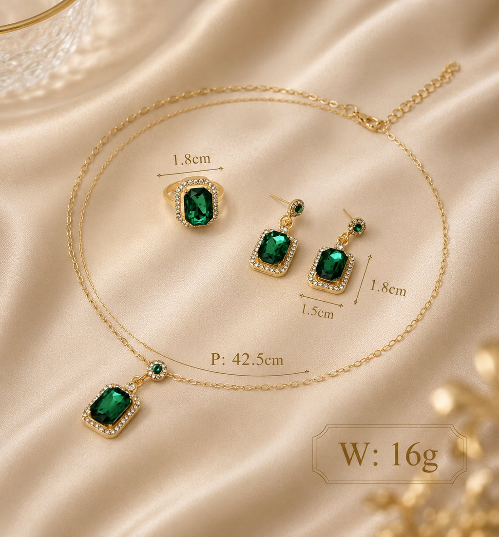 4PCS Sets Exquisite Quadrate Rhinestone Necklace Earrings Ring Jewelry Set Charm Ladies Jewelry Fashion Bridal Gifts