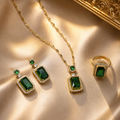 4PCS Sets Exquisite Quadrate Rhinestone Necklace Earrings Ring Jewelry Set Charm Ladies Jewelry Fashion Bridal Gifts