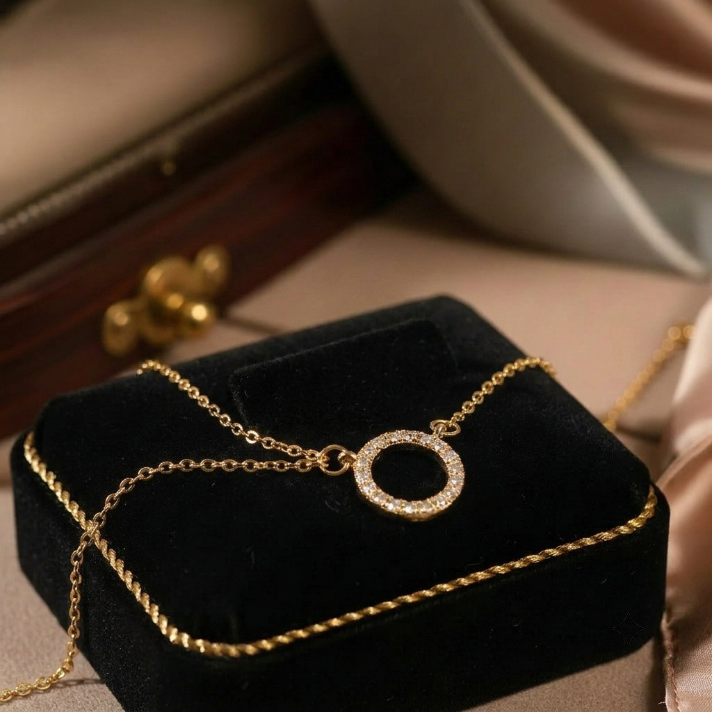 Gold Crystal Circle Pendant Necklace