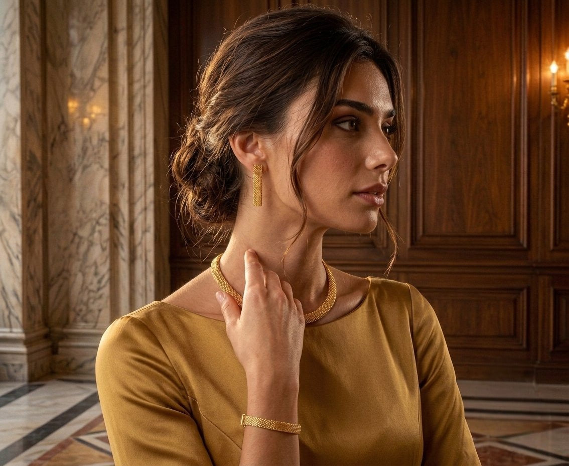 18K Gold-Plated Necklace, Earrings & Bracelet Set