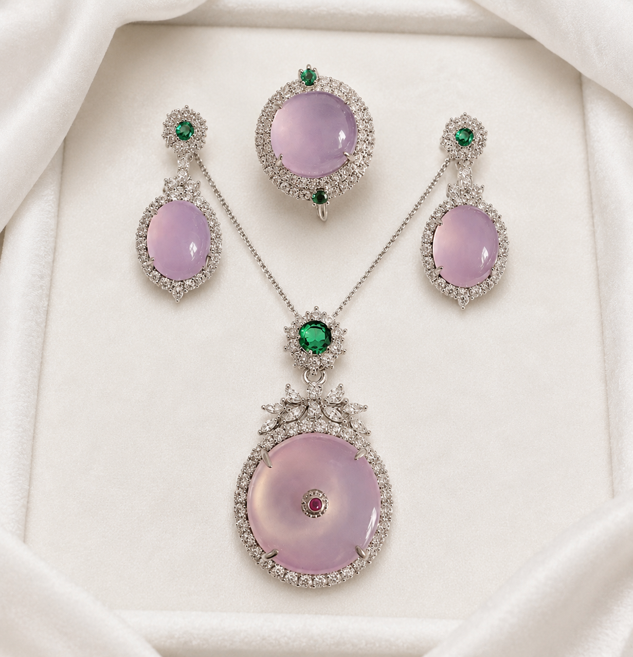 Women's Necklace Bracelet Ring Set with Chalcedony Set of Three