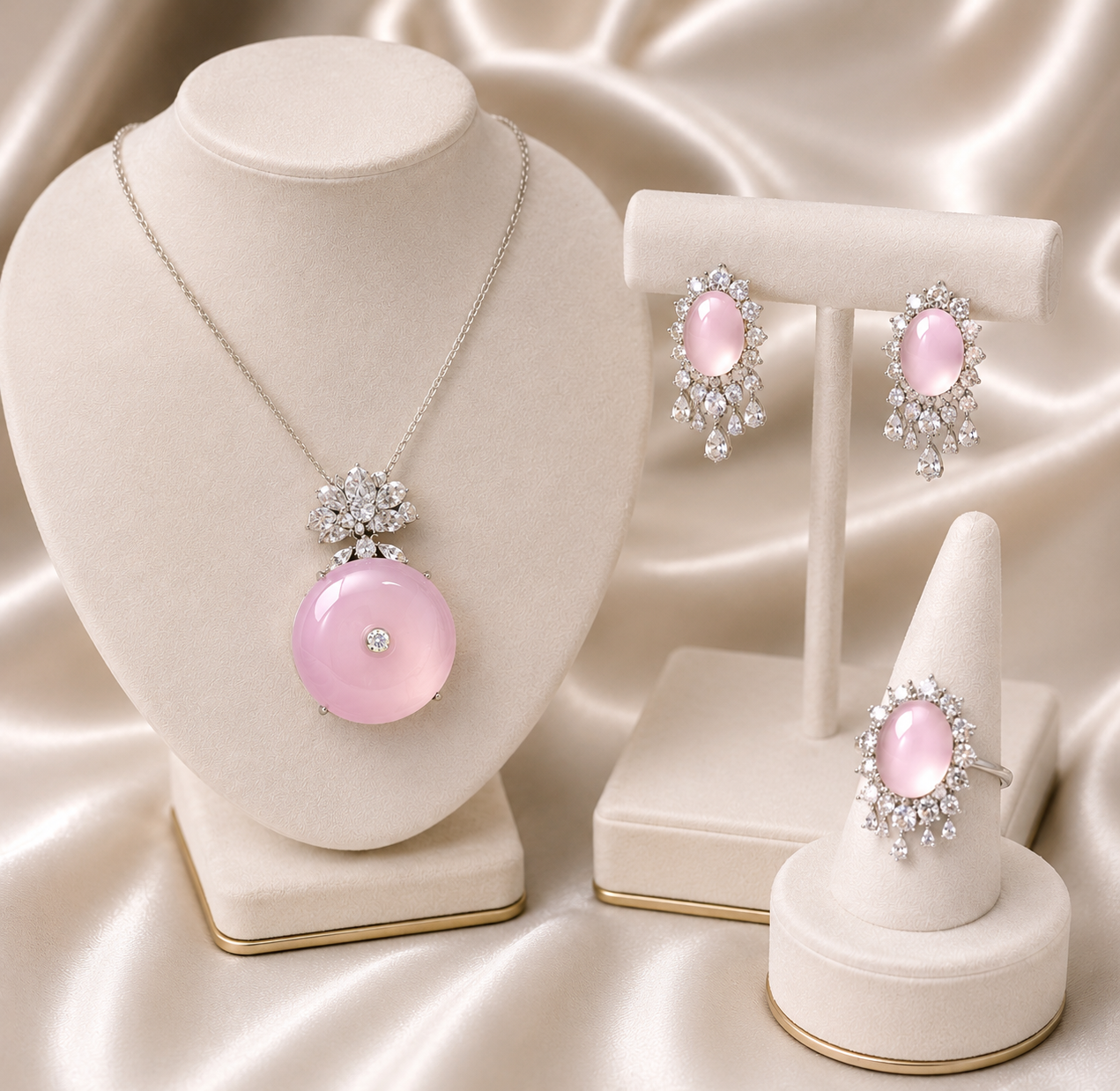 Women's Necklace Bracelet Ring Set with Chalcedony Set of Three