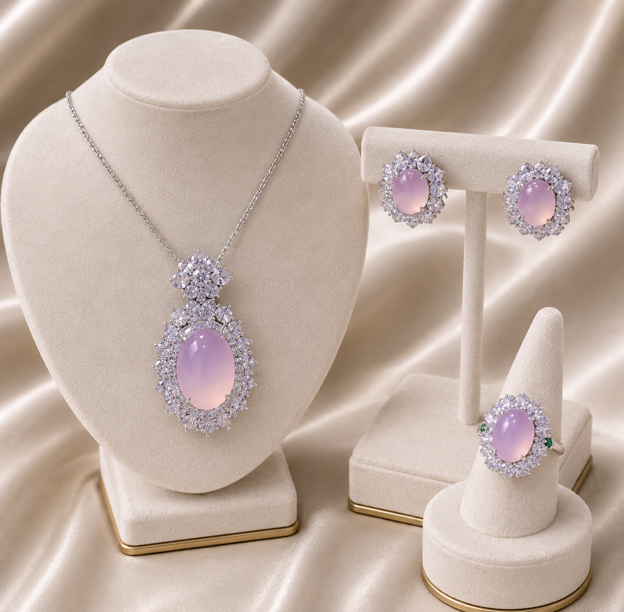 Women's Necklace Bracelet Ring Set with Chalcedony Set of Three