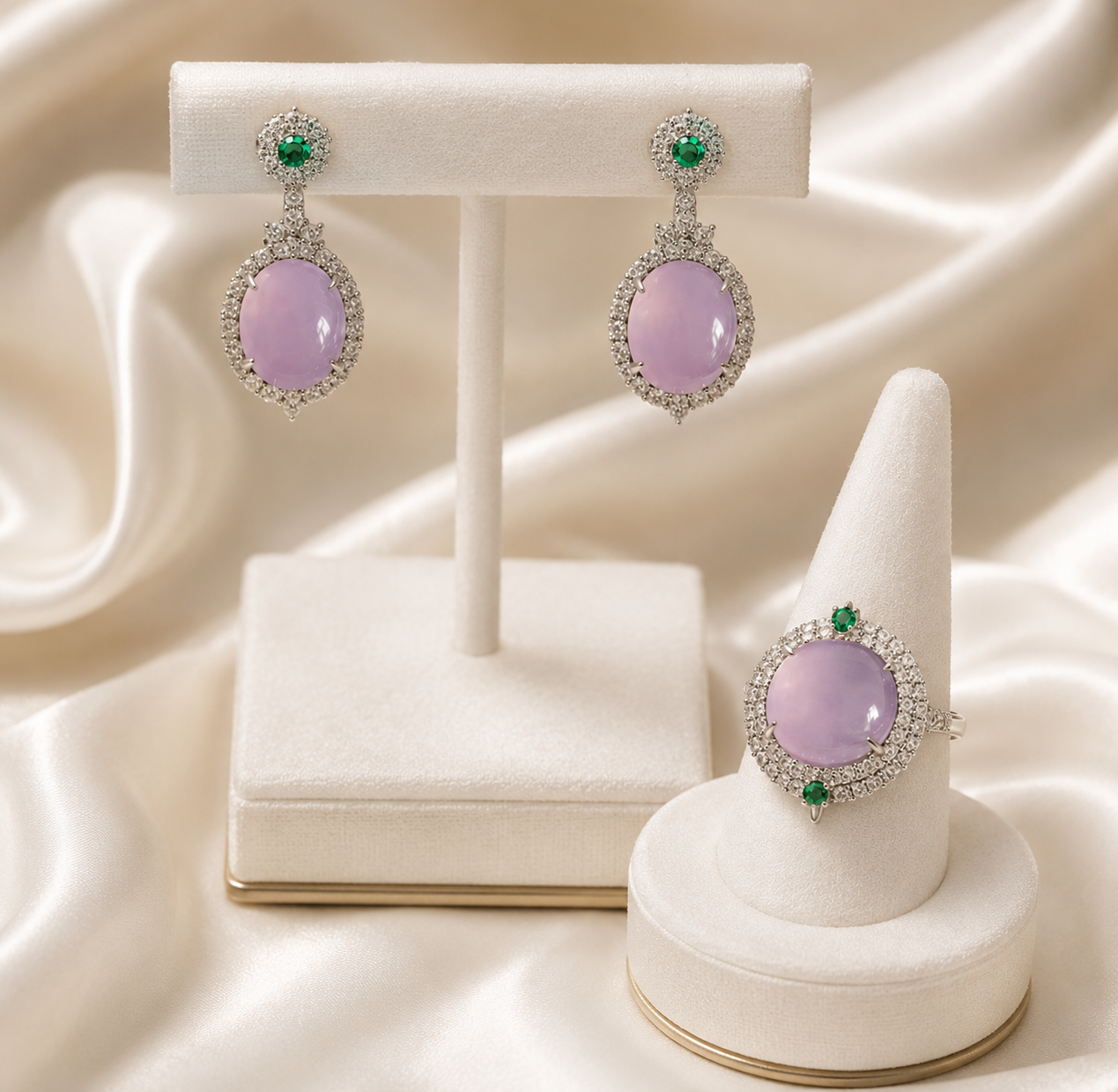 Women's Necklace Bracelet Ring Set with Chalcedony Set of Three