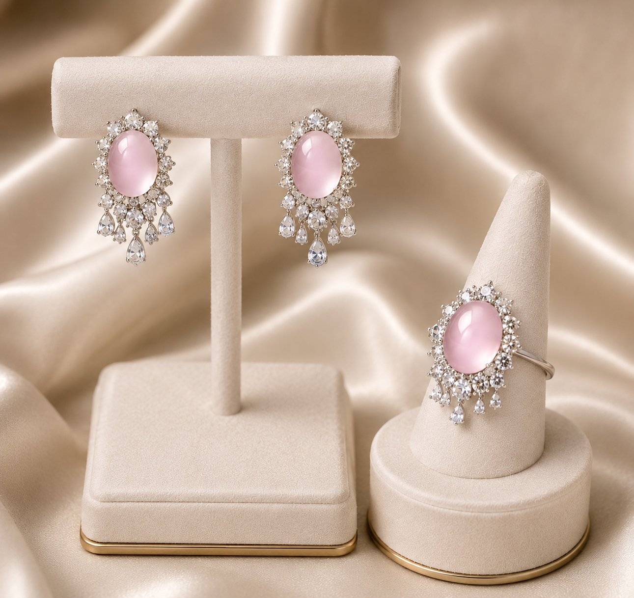 Women's Necklace Bracelet Ring Set with Chalcedony Set of Three