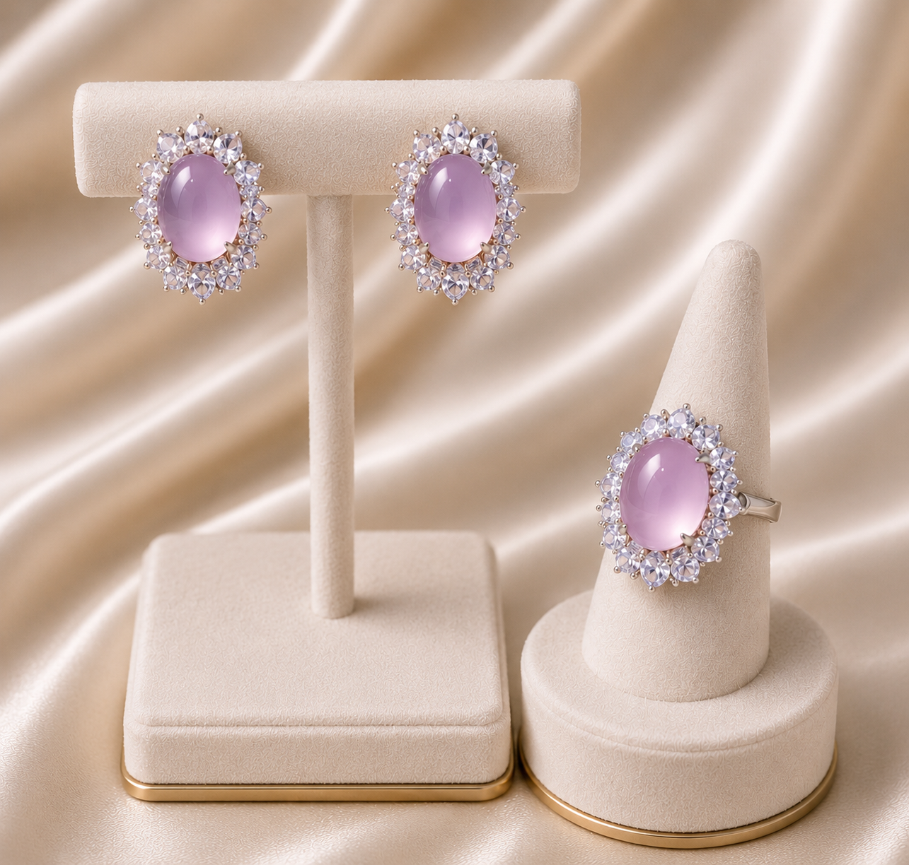 Women's Necklace Bracelet Ring Set with Chalcedony Set of Three