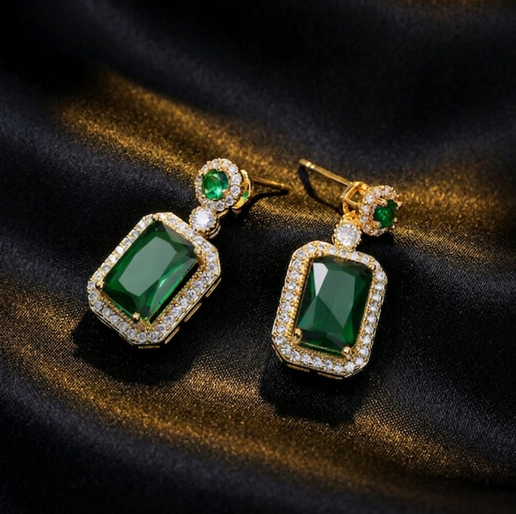 Green Rhinestone Necklace, Earrings & Ring Set