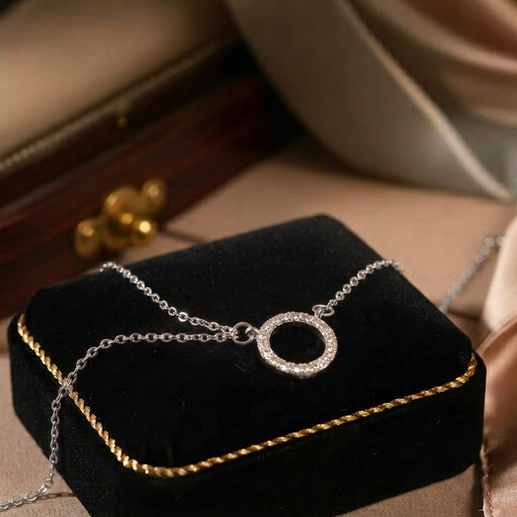Gold Crystal Circle Pendant Necklace