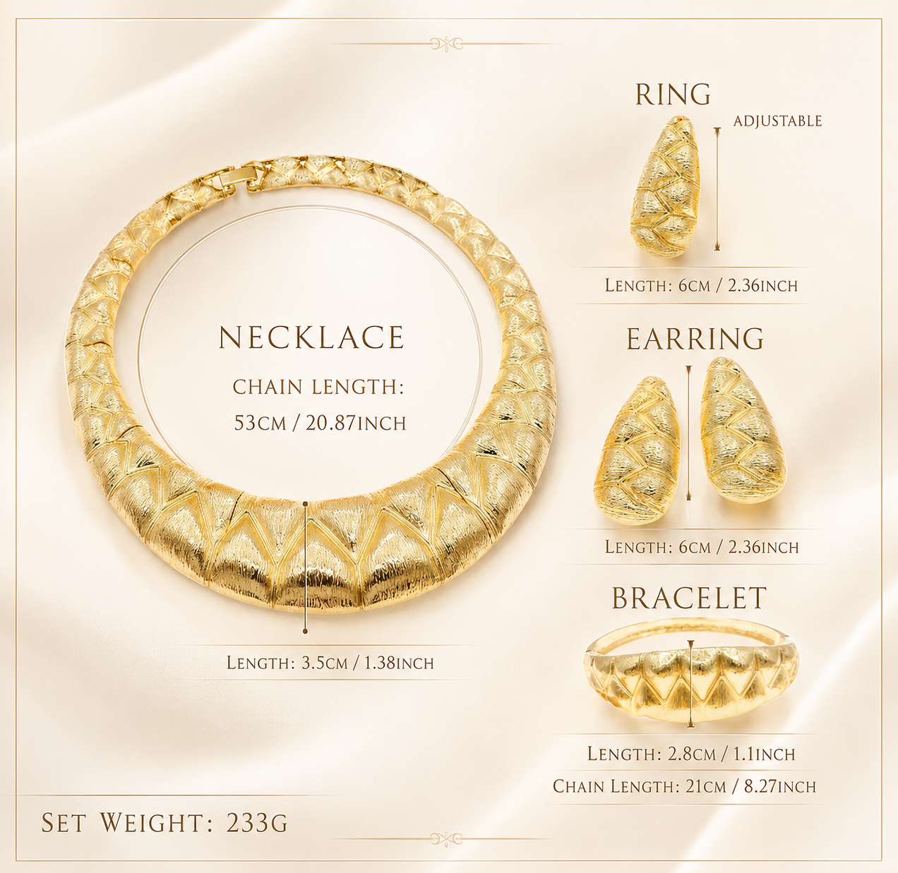 Gold-Plated Necklace, Earrings, Ring & Bracelet Set