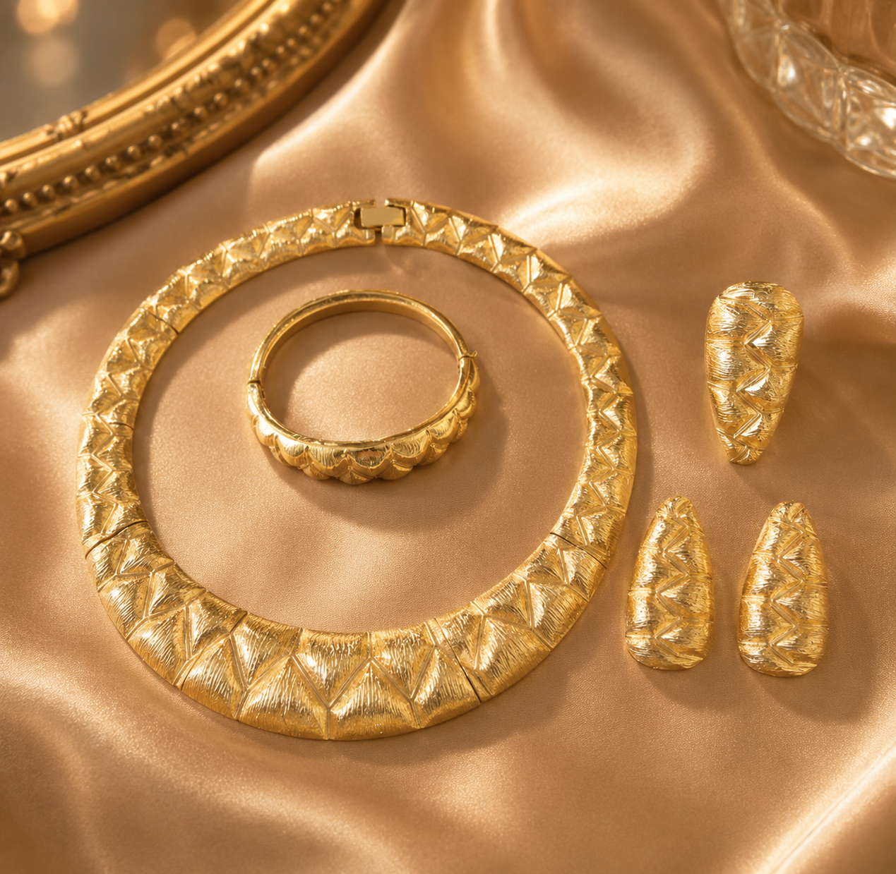 Gold-Plated Necklace, Earrings, Ring & Bracelet Set