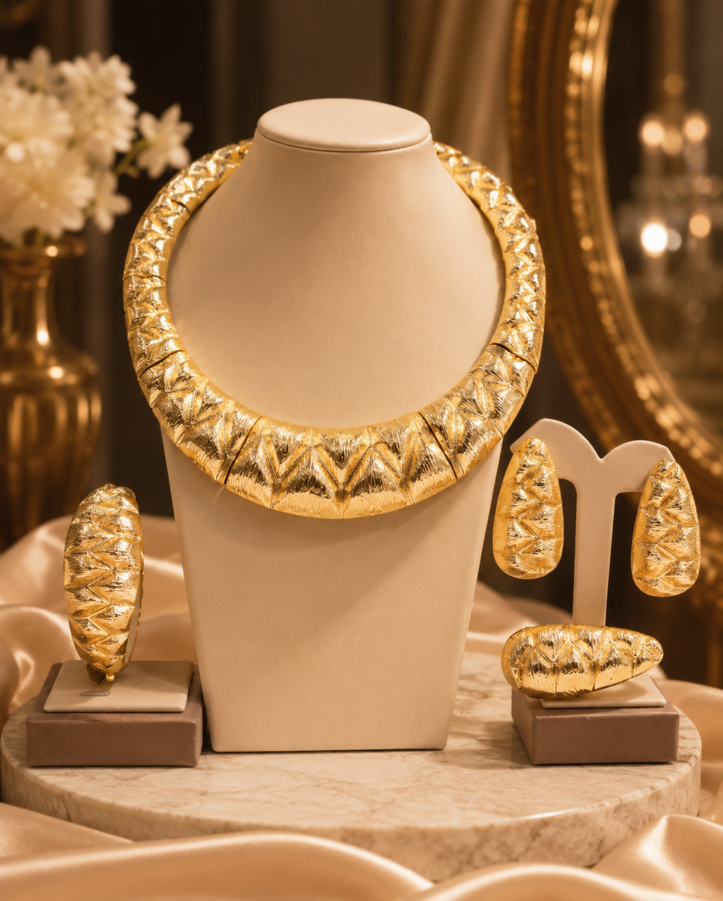 Gold-Plated Necklace, Earrings, Ring & Bracelet Set