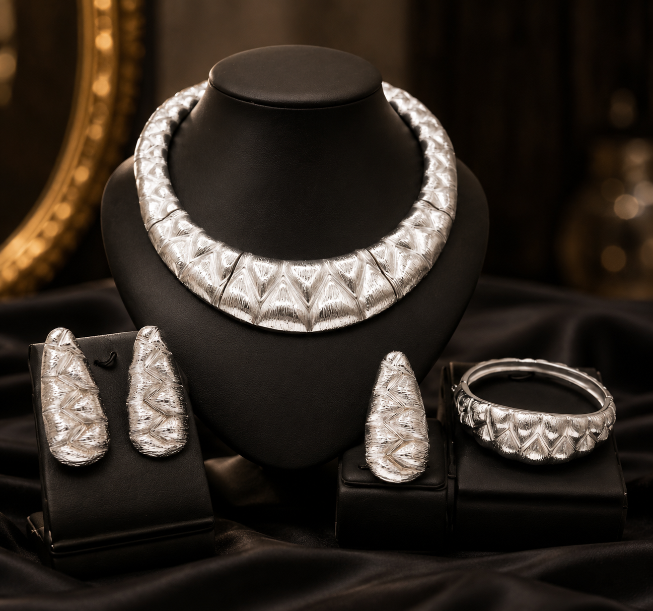 Gold-Plated Necklace, Earrings, Ring & Bracelet Set