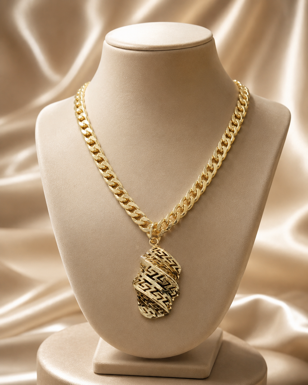 Gold Hollow Pendant Necklace & Earrings Set