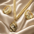 Gold Hollow Pendant Necklace & Earrings Set